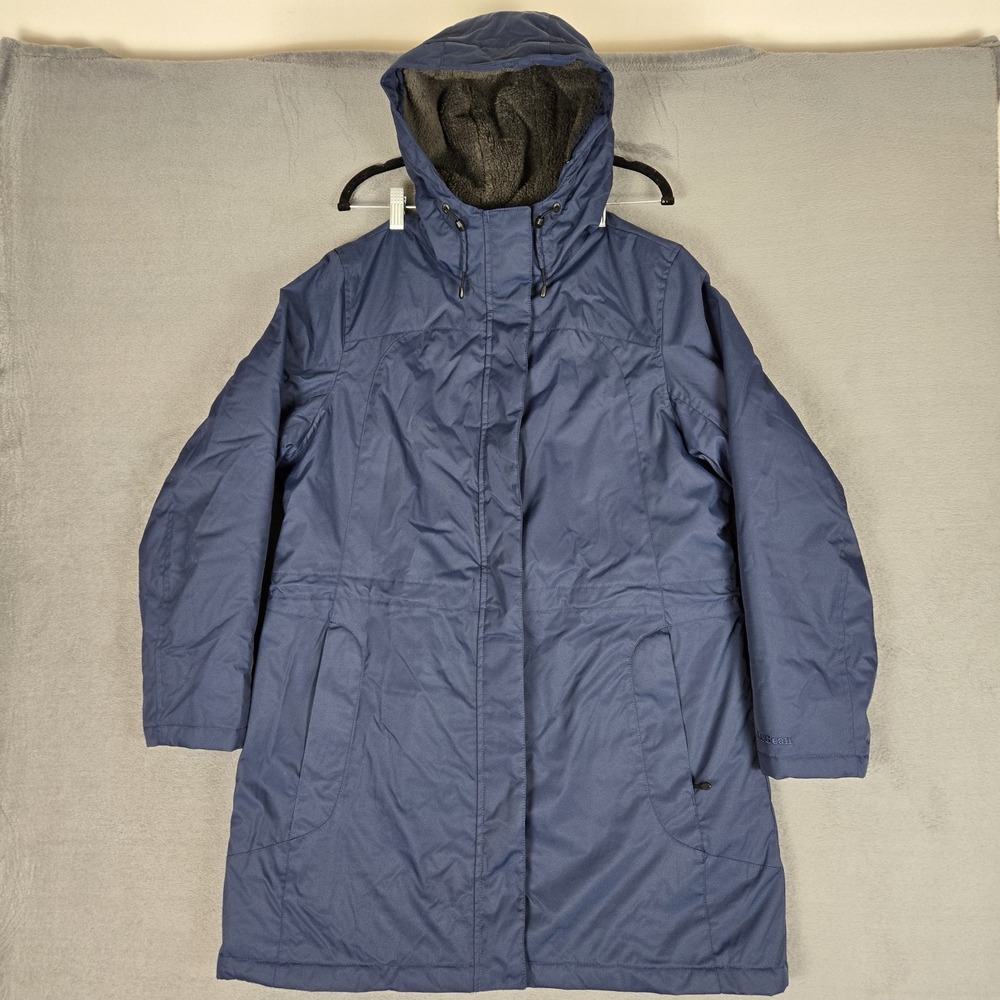 LL Bean Winter Warmer Coat Womens Large Parka Blue Hooded Quilted Lined 271139